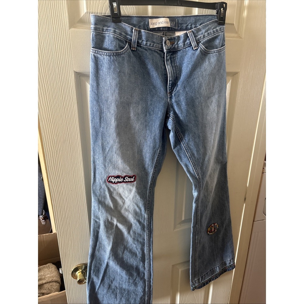 Gap Long And Lean Flare Jeans - Size 10 Hippie Patches Embroidered Legs